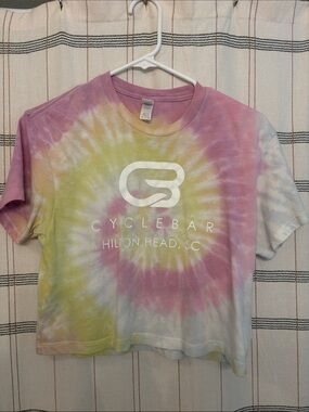 Cyclebar Pastel Tie-Dye Crop Tee in Yellow & Pink